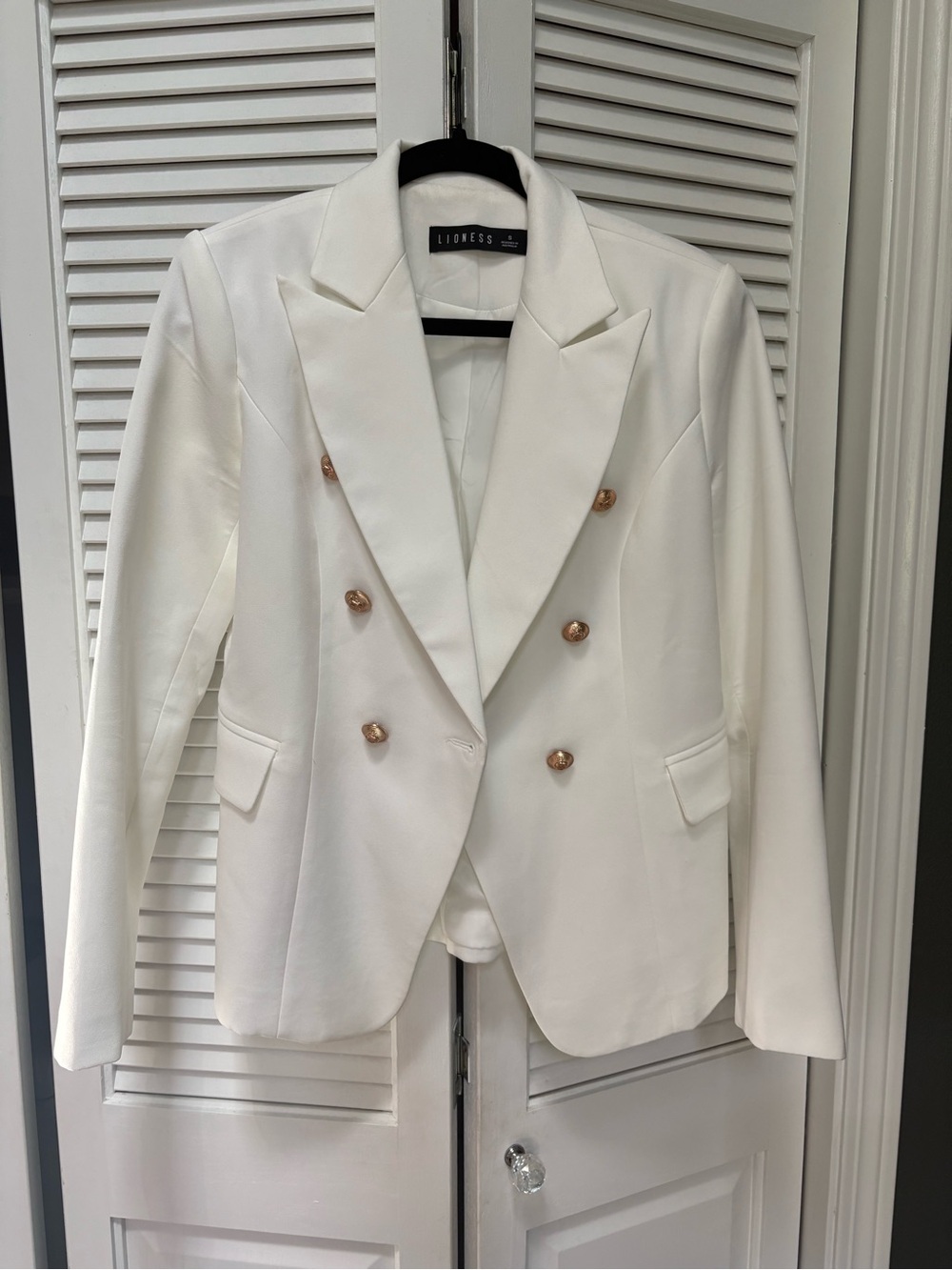 Lioness Cream Double-Breasted Blazer with Gold Buttons